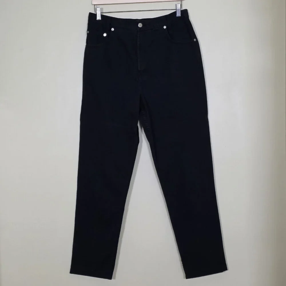 Simon Chang Jeans Women 14 Black High Rise Cotton Denim Canada Made Straight Leg - Picture 1 of 16